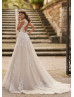 Beaded Ivory Lace Tulle Keyhole Back Glitter Wedding Dress